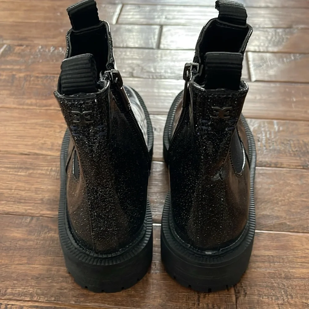 Sam Edelman Black Sparkle Patent Leather Laguna Chelsea Boots Gunmetal size 2